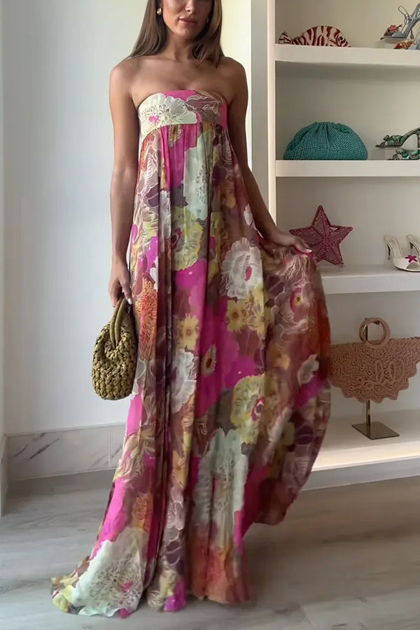 Shelia Ethnic Floral Print Off Shoulder A-line Maxi Dress-consonak