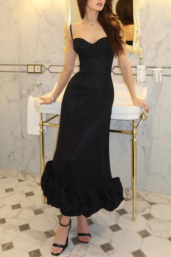 Dreamy and Romantic Ruched Bust Cloud Shape Hem Slip Midi Dress-consonak