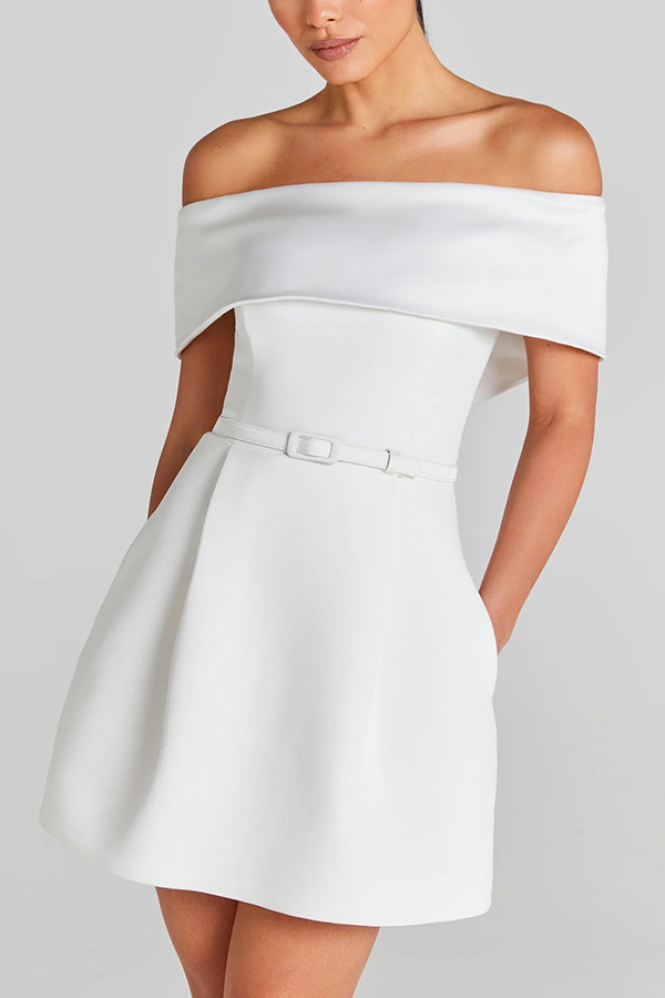 Elegant Evening Lapel Bandeau Removable Belt Pocketed Mini Dress | Consonak