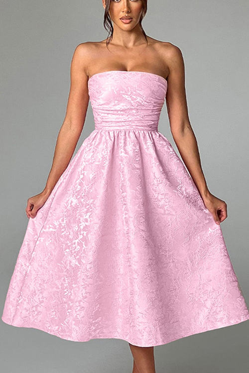 Jacquard Fabric Strapless Open Back Elegant Slim Midi Dress-consonak