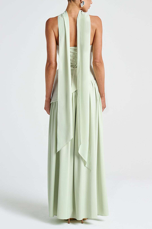 consonak Strapless Back Lace-up High Slit Splice Maxi Dress-consonak