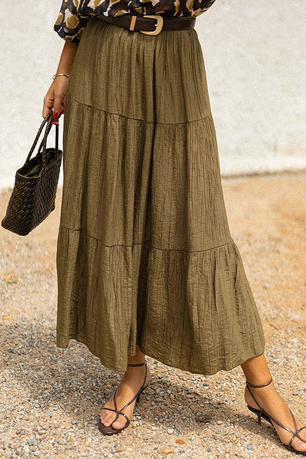 Solid Color Splicing Casual Vacation Maxi Skirt-consonak