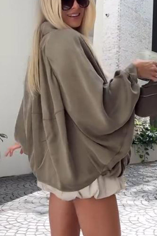 Fashion Lapel Loose Puff Long Sleeve Casual Zipper Jacket-consonak