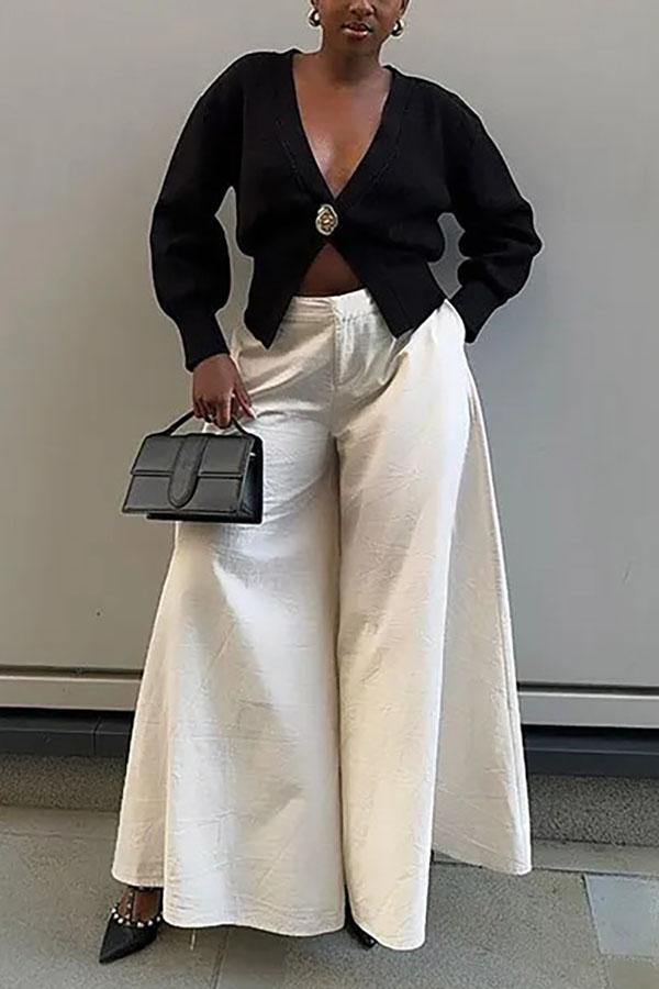 Only Yours Knit Metal Leaf Shape Button Lantern Sleeve Relaxed Cardigan-consonak