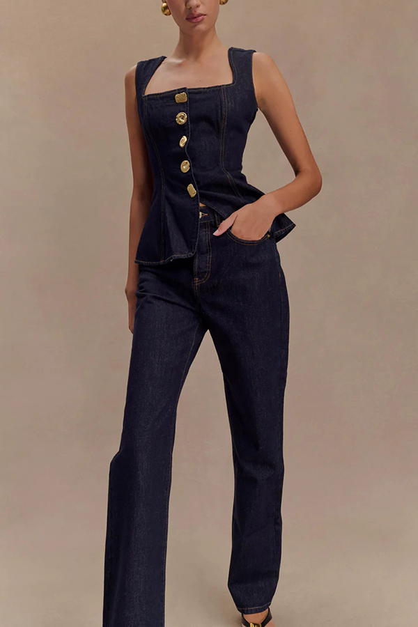 Stassi Denim High Waist Pocketed Straight Leg Jeans-consonak