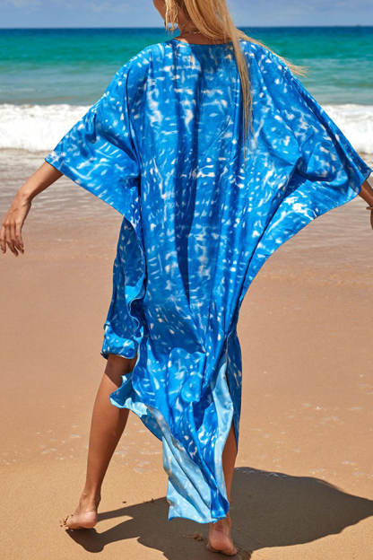 Simple Unique Printed Pleated Front Slit Cover Up-consonak