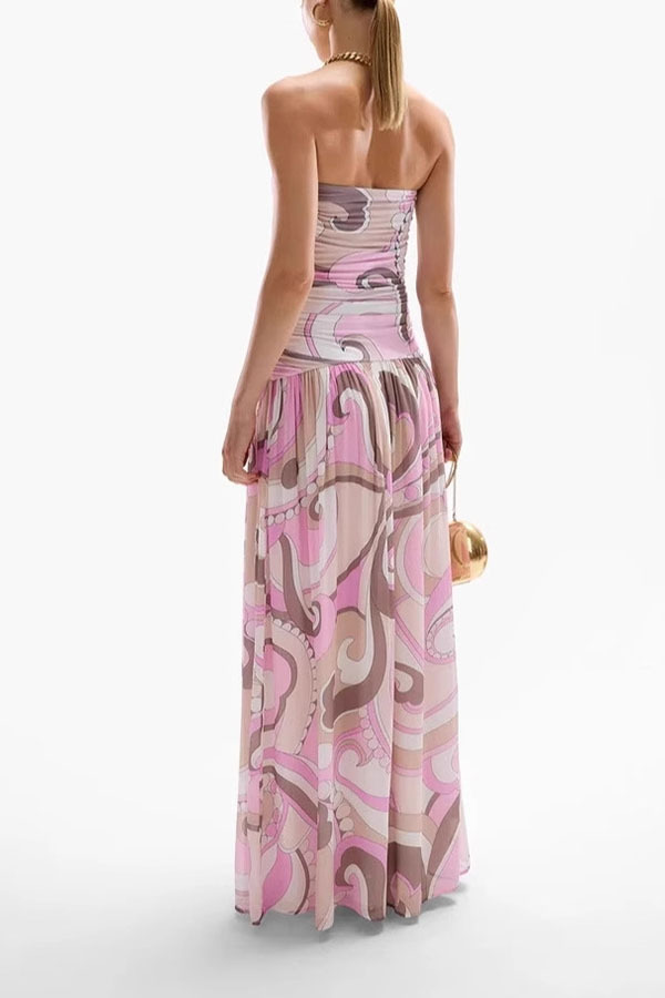 Gorgeous Pastels Unique Print Off Shoulder Low Rise Loose Maxi Dress-consonak