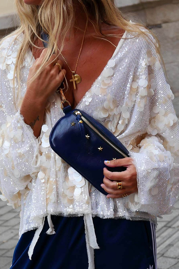 Fashion Sequined Casual Long-sleeved Tie Loose Coat-consonak