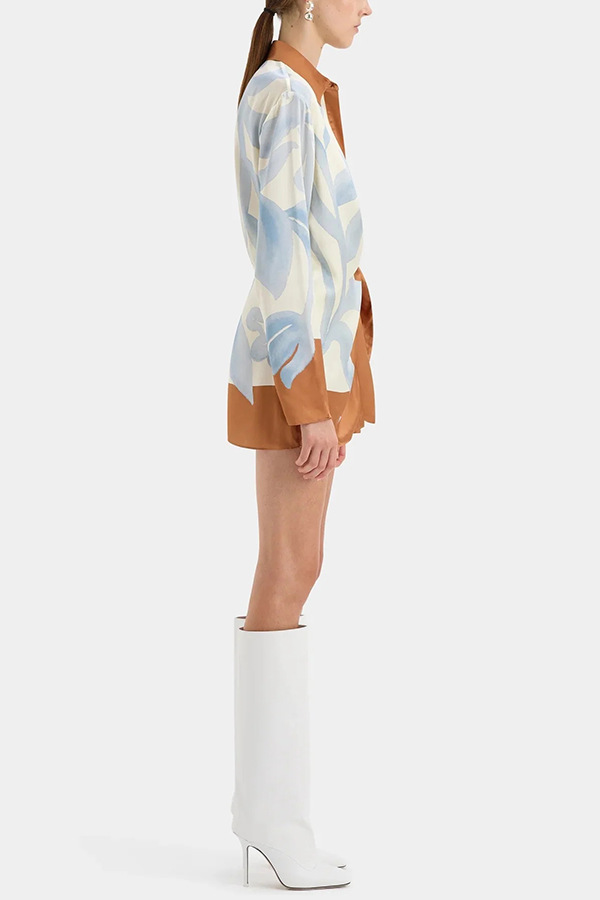 Lake Days Satin Colorblock Unique Print Tie-up Shirt Mini Dress | Consonak