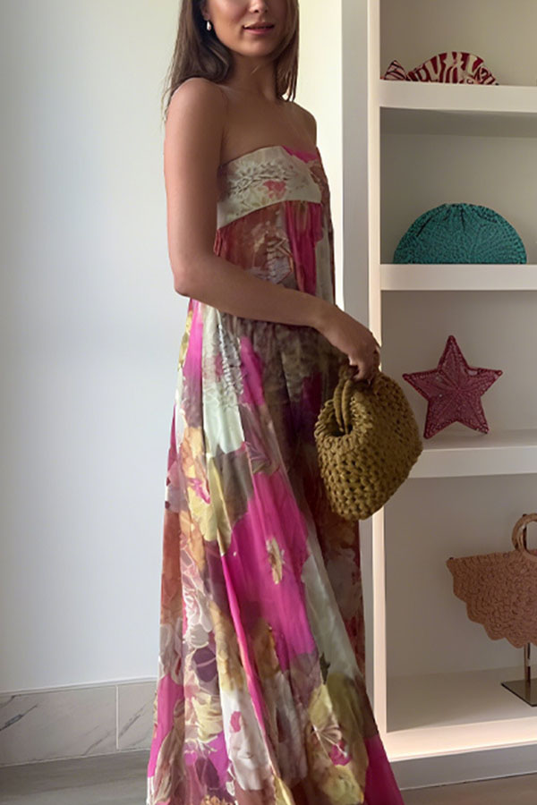 Shelia Ethnic Floral Print Off Shoulder A-line Maxi Dress-consonak