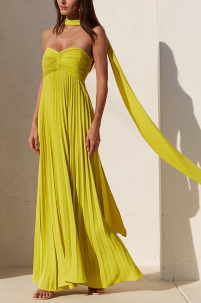 Exquisite Princess Pleated Off Shoulder with Scarf Party Maxi Dress-consonak