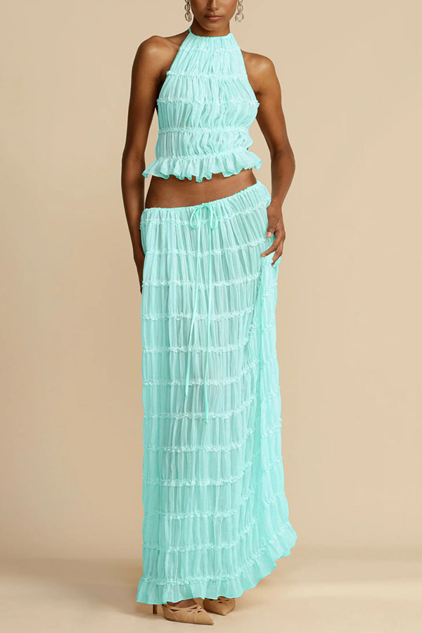 Versatility and Vintage Charm Pleated Drawstring Waist Tiered Maxi Skirt-consonak