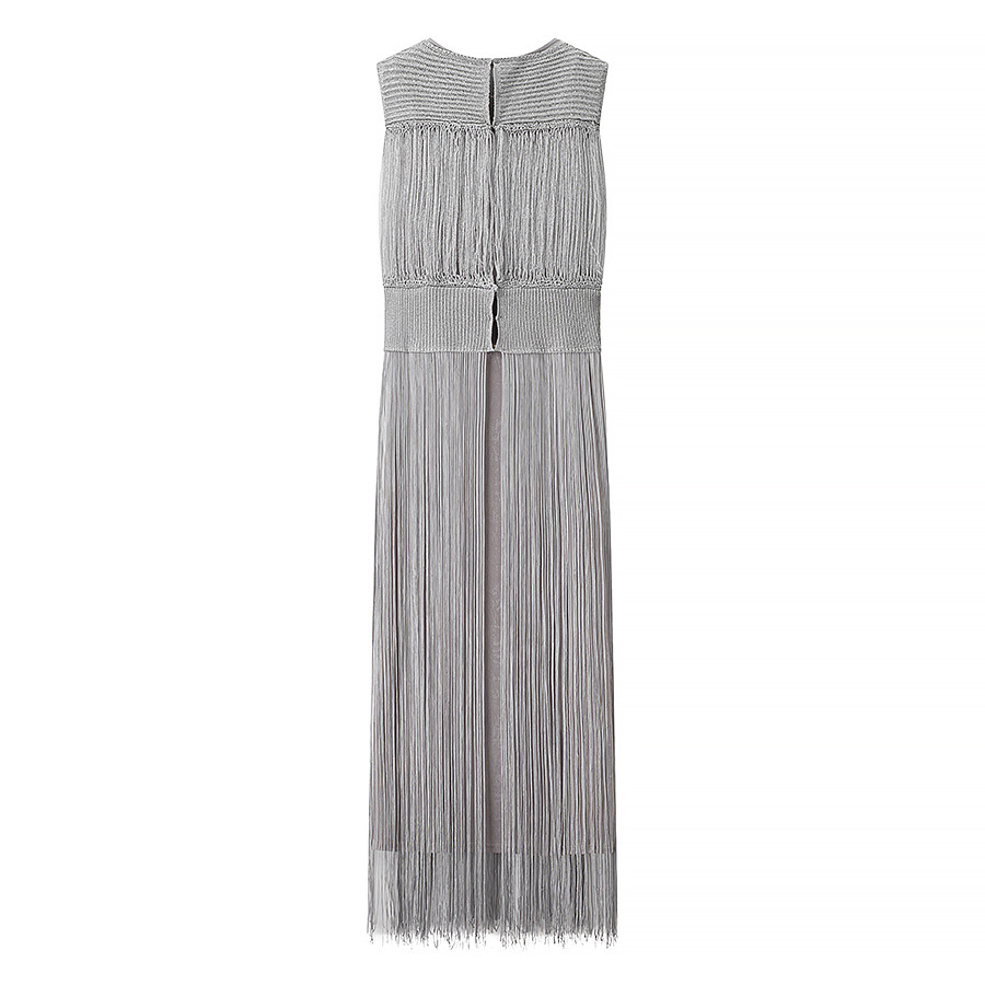 Elegant Textured Knit Tassel Sleeveless Top and Elastic Waistband Maxi Skirt Set-Consonak