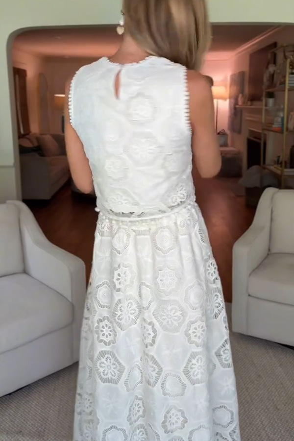 Nice Try Embroidered Crochet Lace Tassle Trim Crop Tank Top-consonak