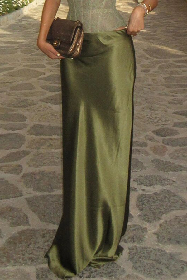 In A Fairytale Lace Satin Mid Rise Drape Maxi Skirt-consonak