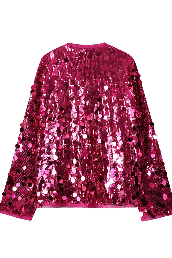 Fashion Sequined Long-sleeved V-neck Loose Lace-up Cardigan-consonak