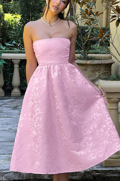 Jacquard Fabric Strapless Open Back Elegant Slim Midi Dress-consonak