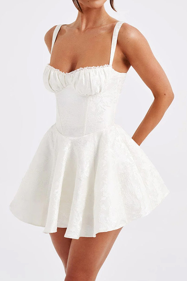 Jacquard Fabric Halter Back Elegant Bow Slim Fit Mini Dress-consonak