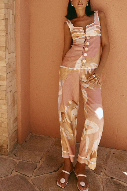 European Summer Linen Blend Ric Rac Trims High Rise Pocket Loose Pants-consonak