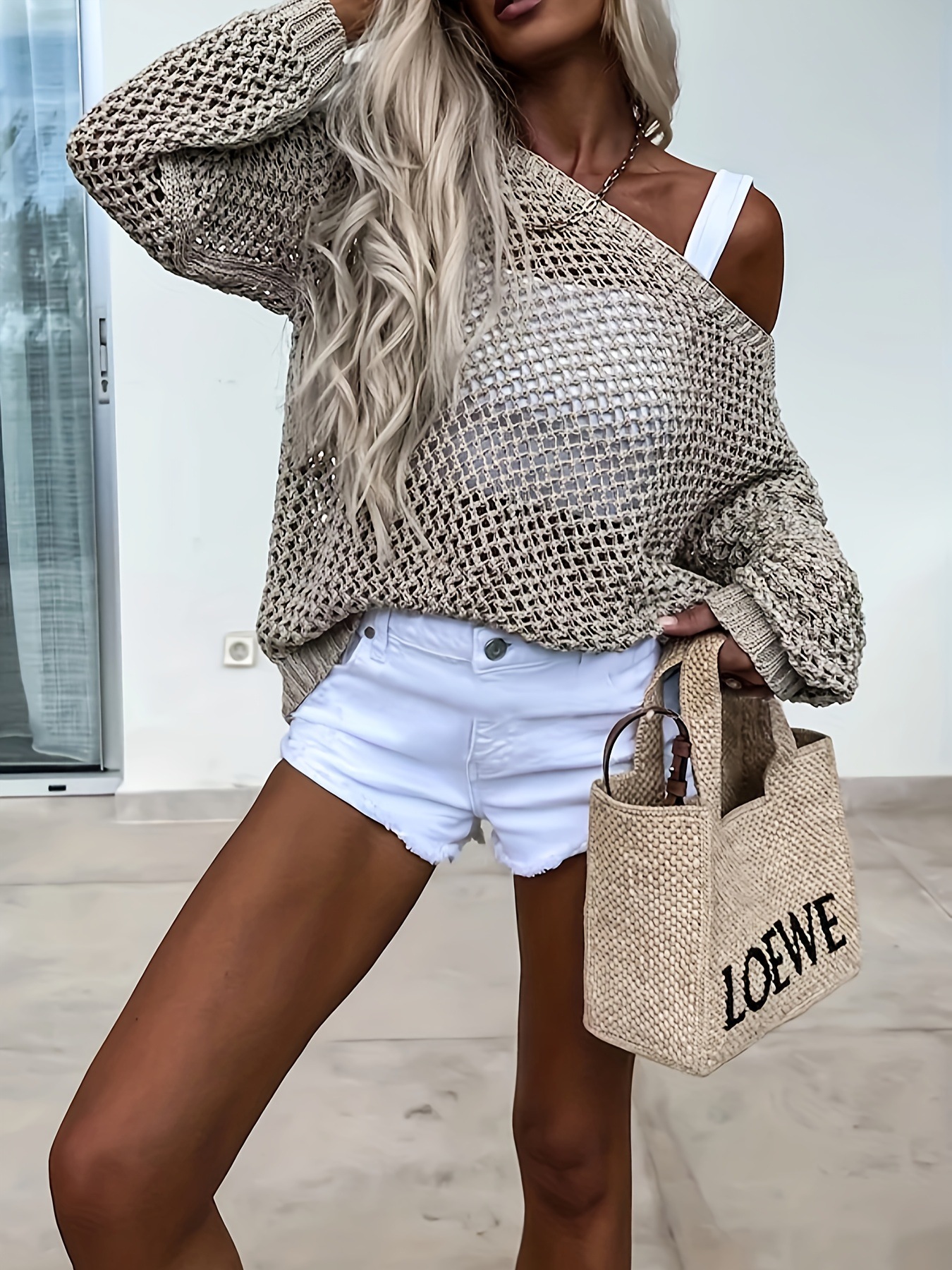 Vacation Beach Cover Up Long Sleeved Hollow Loose Top-consonak