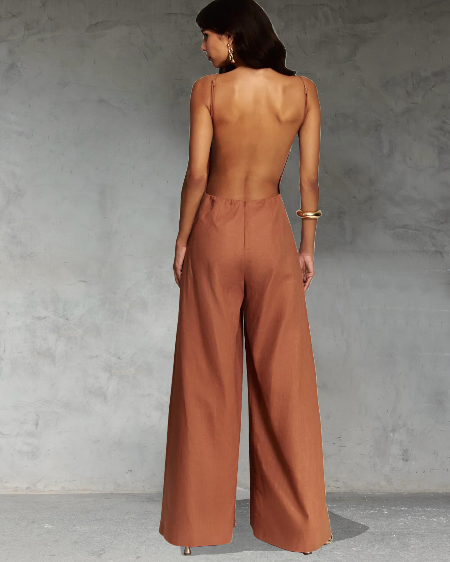 Kelso Linen Blend Square Neck Pocketed Backless Wide Leg Jumpsuit | Consonak