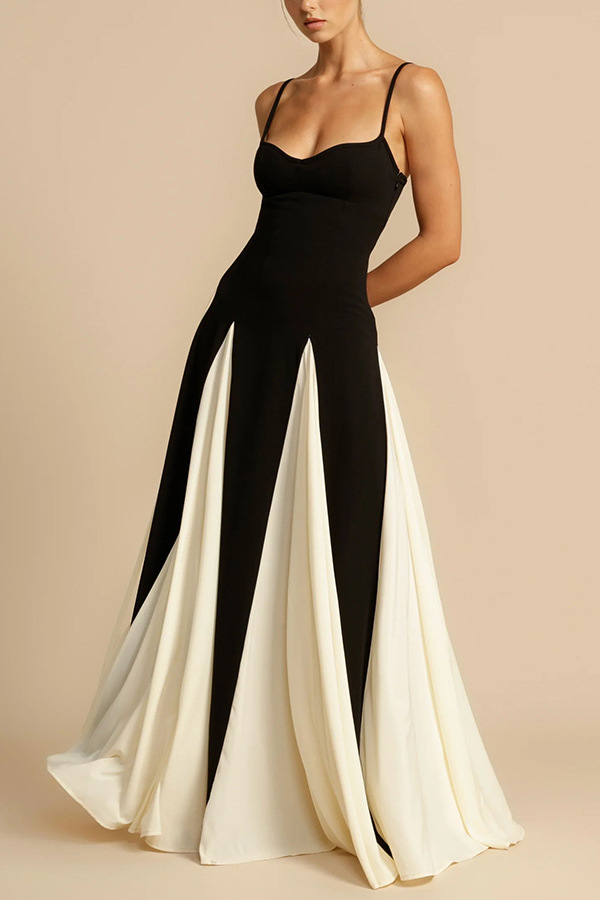 Eternal elegant stitching black and white tulle wavy dress-consonak