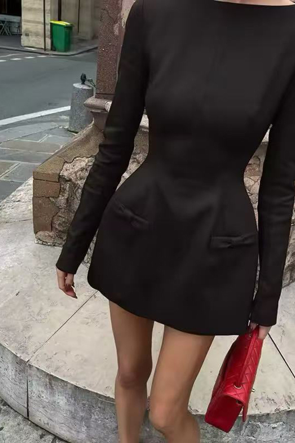 Budding Elegance Bow Detail Boat Neck Long Sleeve Mini Dress-consonak