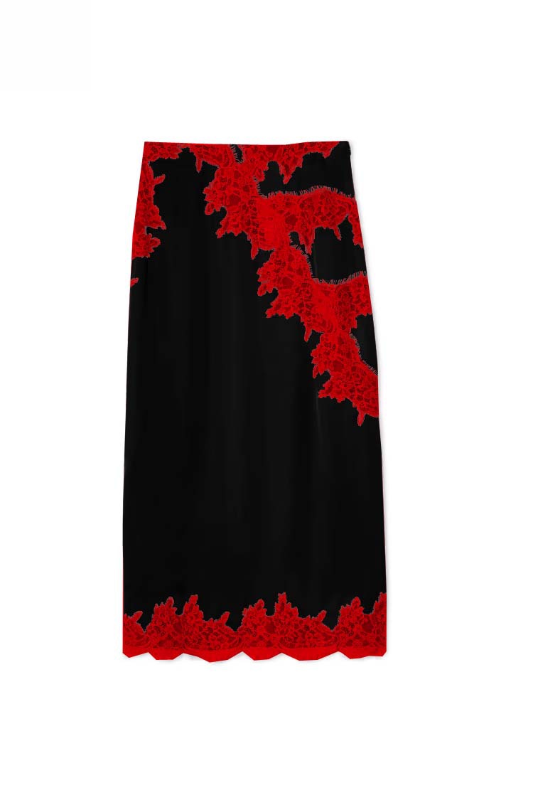 Sunday Social Contrast Color Satin Lace Trim Mid Rise Maxi Skirt-consonak