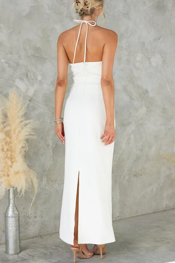 Sexy Backless Halter Neck Slim Waist Maxi Dress-consonak