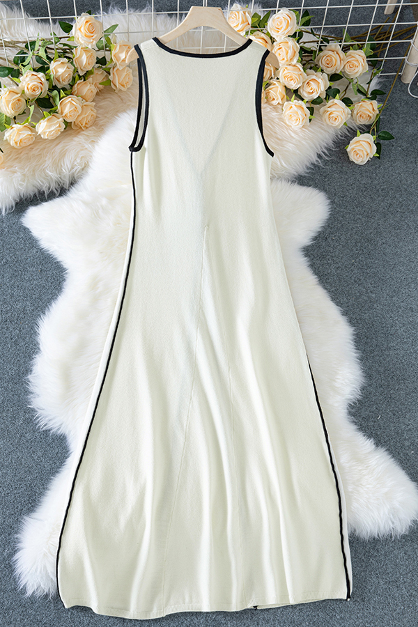 Boat Date Knit Contrast Self Tie Flowy Oversized Maxi Dress-consonak