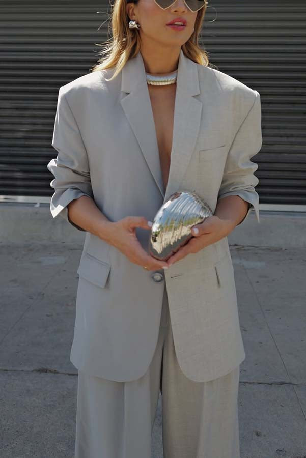 Girl Boss Avant-garde Contrast Colors Lapel Boyfriend Blazer and Pocketed Wide Leg Pants Set-consonak