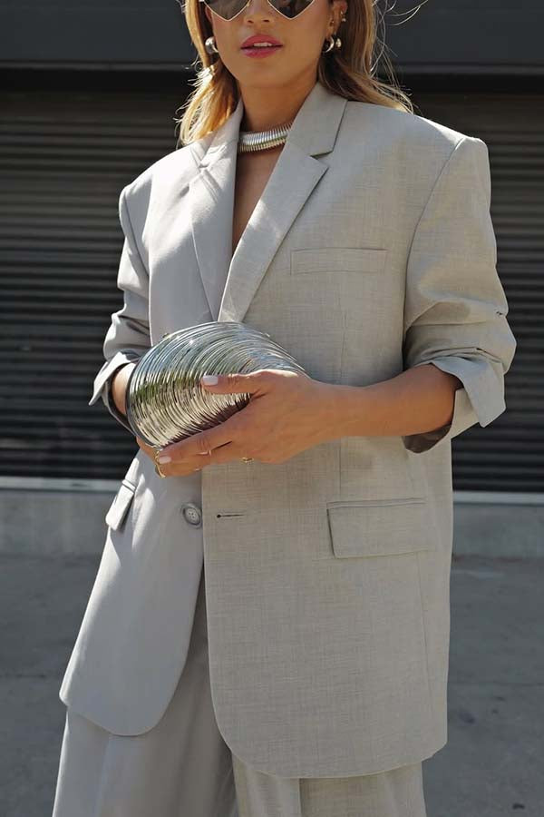 Girl Boss Avant-garde Contrast Colors Lapel Boyfriend Blazer and Pocketed Wide Leg Pants Set-consonak