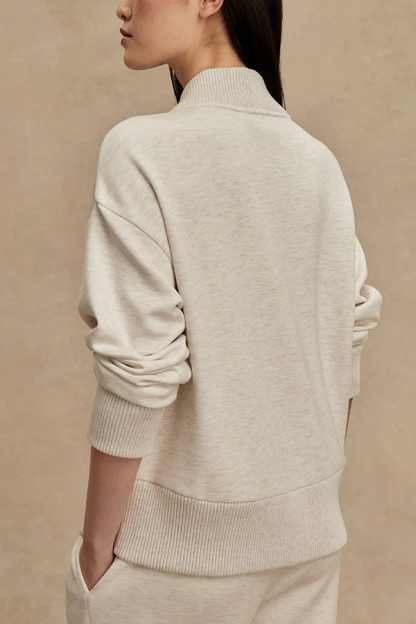 Meet The Autumn Ribbed Zipper Neck Sweatshirt and Elastic Waist Pocketed Loose Pants Set-consonak