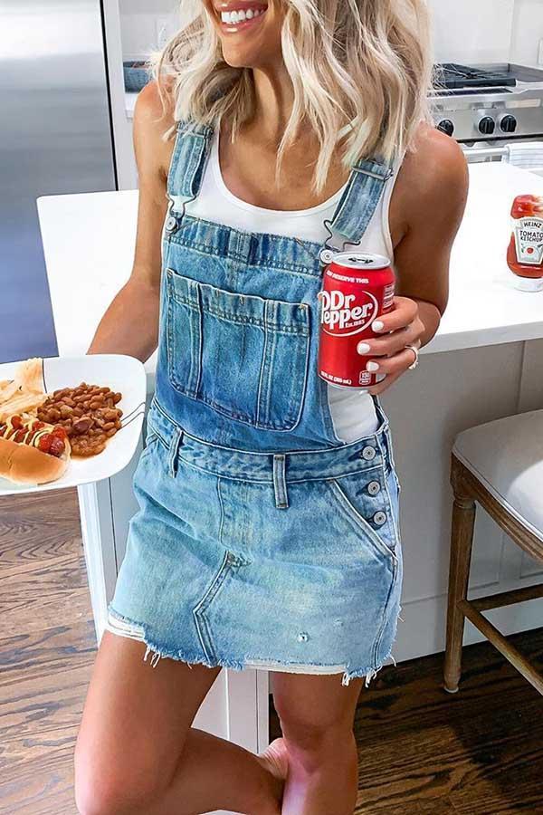 Adjustable Buckle Denim Overall Dress-consonak