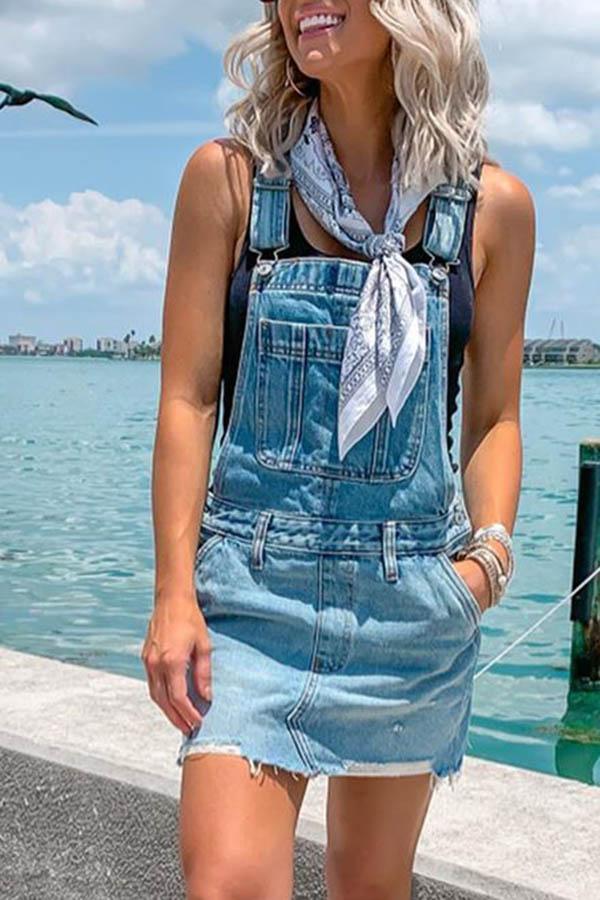 Adjustable Buckle Denim Overall Dress-consonak