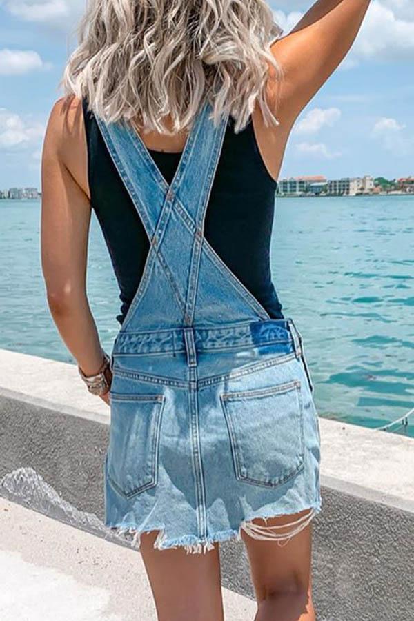 Adjustable Buckle Denim Overall Dress-consonak
