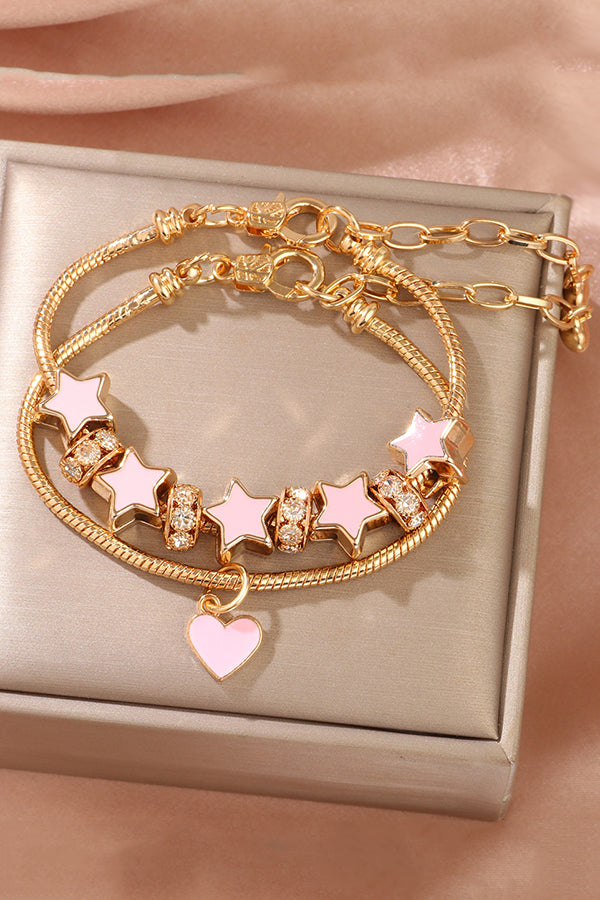 Pink Star Heart Pendant with Diamond Double Circle Bracelet-consonak
