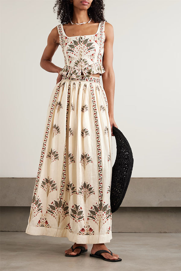 Palmilla Botanical Peplum Linen Matching Set-Consonak