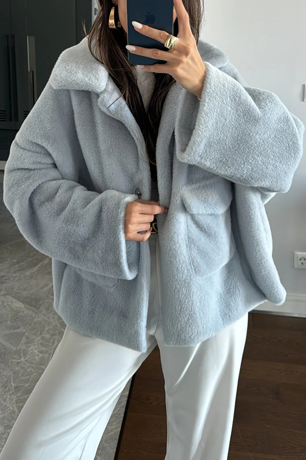 Fashion Lapel Long Sleeve Loose Furry Coat-consonak