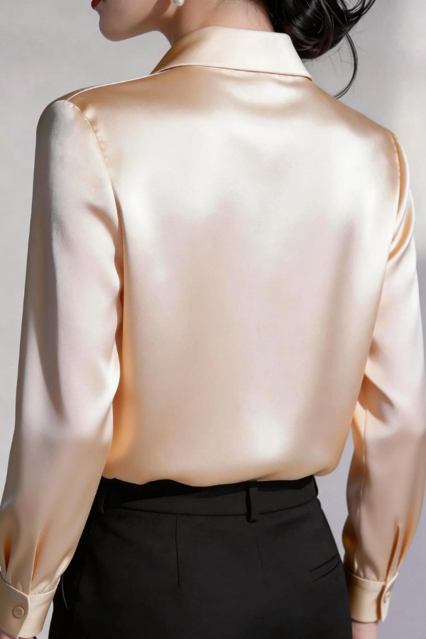 Solid Color Satin Collared Long-sleeved Button-down Casual Shirt