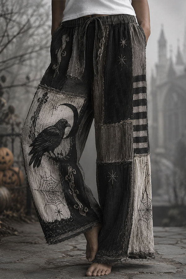 Halloween Dark-themed Printed Wide-Leg Pants-Consonak