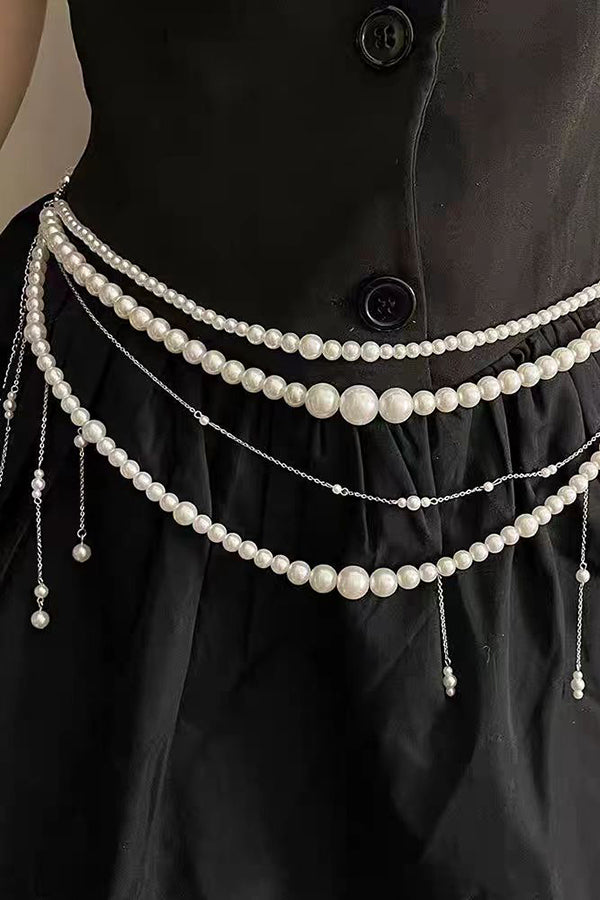 Exquisite Multi-layer Pearl Beaded Tassel Waist Necklace-consonak