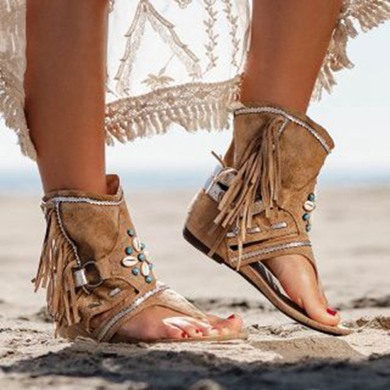 Retro Casual Tassel Roman Beach Women's Shoes | Consonak
