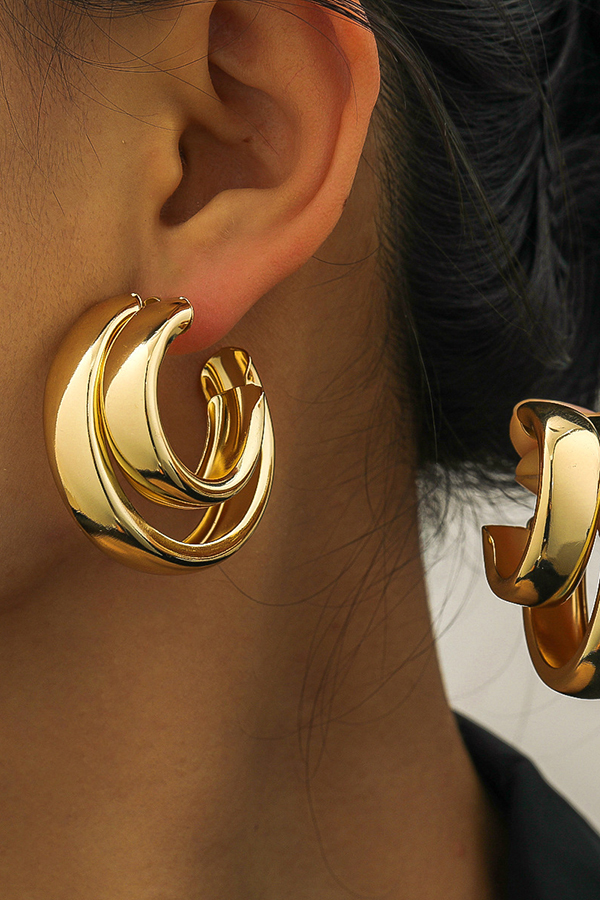 Exaggerated Double Hoop Metal C-Shape Earrings-consonak