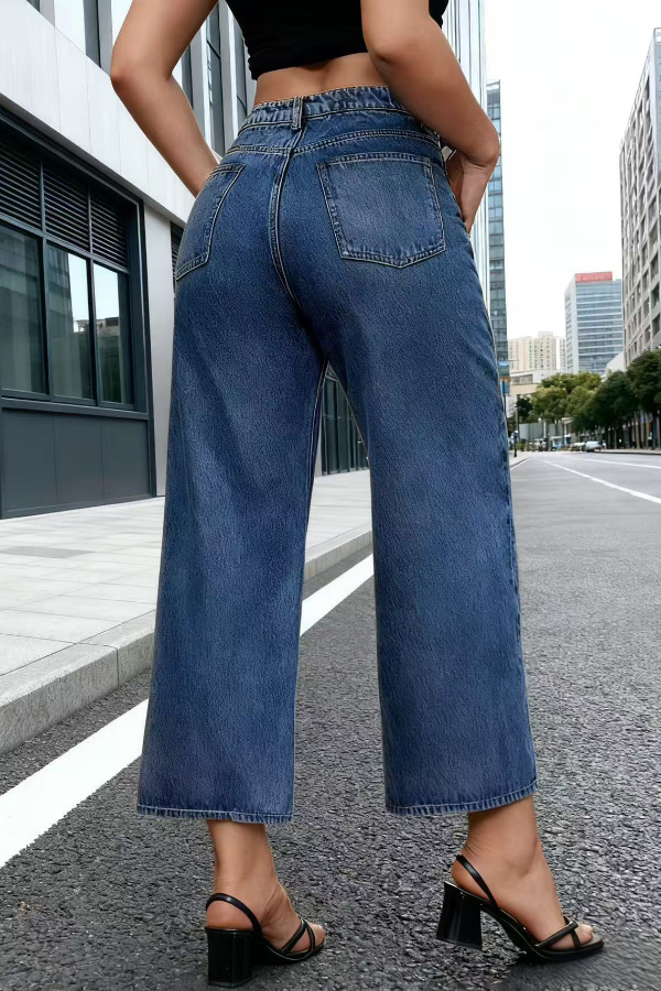 Stylish High-waisted Casual Pocket Straight Leg Jeans
