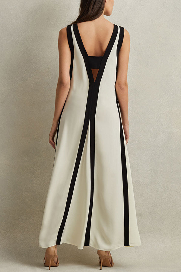 Elegant Piano Keys Reversible Style Colorblock A-line Maxi Dress-consonak