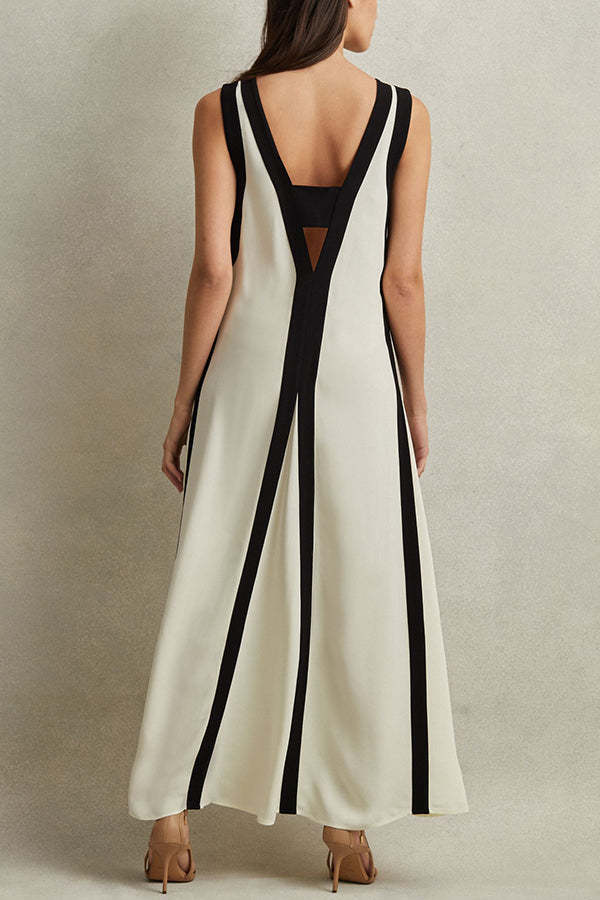 Elegant Piano Keys Reversible Style Colorblock A-line Maxi Dress-consonak