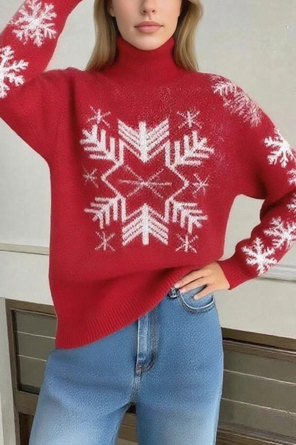 Christmas Snowflake Pattern Long-sleeved Loose Knit Sweater-consonak