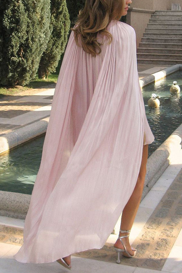 Vanessa Crew Neck Scarf Drape Shawl Balloon Hem Mini Dress