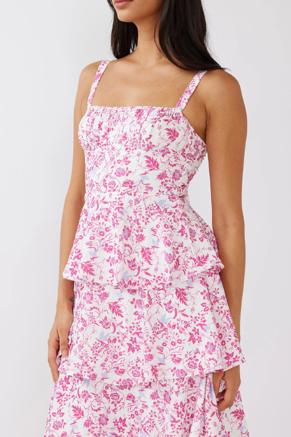 Floral Print Square Neckline Back Tie Casual Holiday Maxi Dress